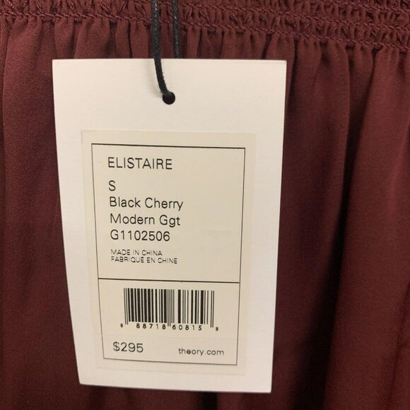 NWT Theory 100% Silk Elistaire Off The Shoulder Blouse Black Cherry Size Small - Picture 4 of 13